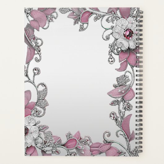 Roze Zilveren Witte Bloemplanner Planner (Achterkant)