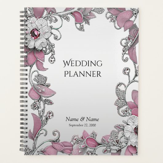 Roze Zilveren Witte Bloemplanner Planner (Voorkant)