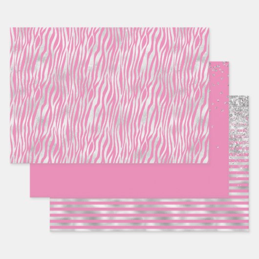 Roze Zilveren Zebra Gift Labels Inpakpapier Vel (Set)