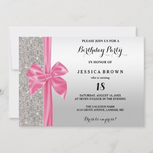 Roze Zilveren Zijde Zijde Zijde Sequins 18e verjaa Kaart (Voorkant)