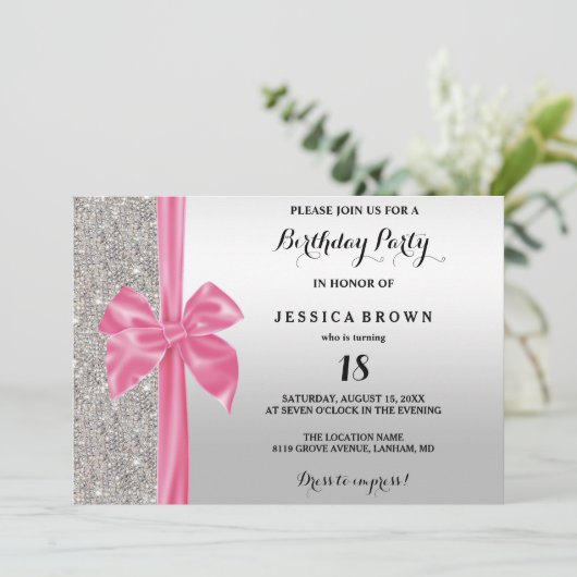 Roze Zilveren Zijde Zijde Zijde Sequins 18e verjaa Kaart (Staand voorkant)