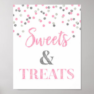 Roze zilveren zoet en behandelde desserttabel poster