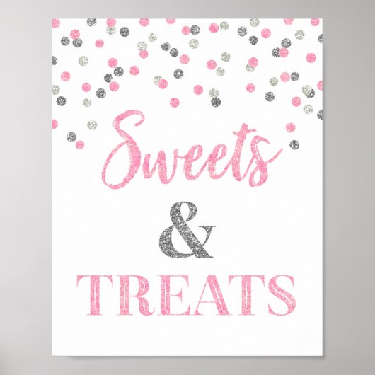 Roze zilveren zoet en behandelde desserttabel poster (Voorkant)