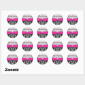 Roze, Zilveren, Zwarte Damast Quinceanera Sticker (Vel)