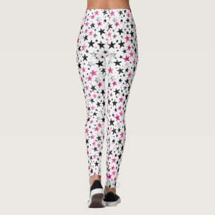Roze Zilveren Zwarte Sterren Leggings