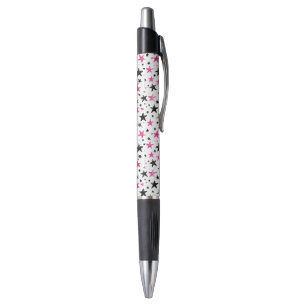Roze Zilveren Zwarte Sterren Pen