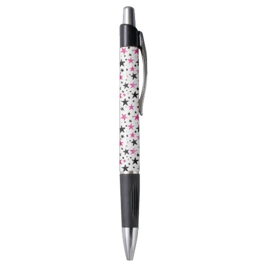 Roze Zilveren Zwarte Sterren Pen (Achterkant (Verticaal))