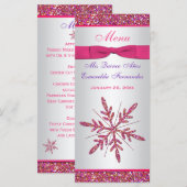 Roze, zilvergrijs FAUX Glitter Sneeuwvlokken Menu (Voorkant / Achterkant)
