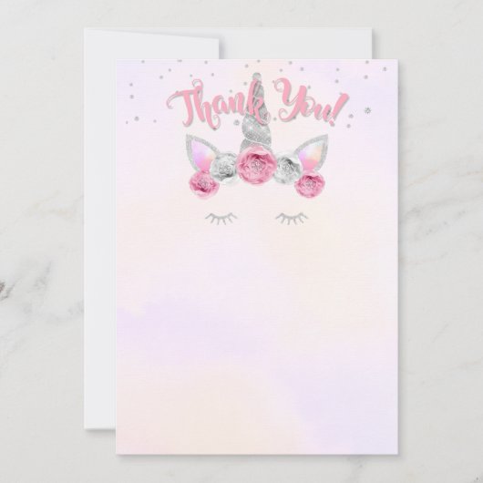 roze zilverkleurige eenhoorn - dank u uw kaart (Voorkant)