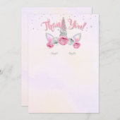 roze zilverkleurige eenhoorn - dank u uw kaart (Voorkant / Achterkant)