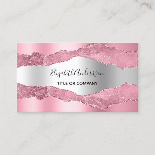 Roze zilverkleurige marmer QR-code Visitekaartje (Voorkant)