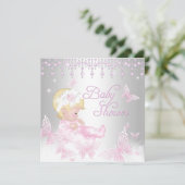 Roze zilversprinkel Butterfly Baby shower Blonde Kaart (Staand voorkant)