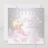 Roze zilversprinkel Butterfly Baby shower Blonde Kaart (Voorkant)