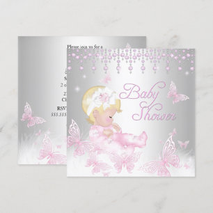 Roze zilversprinkel Butterfly Baby shower Blonde Kaart