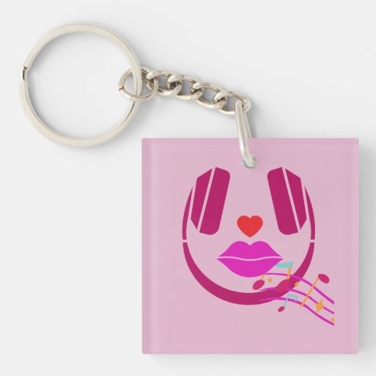 Roze zingende koptelefoon sleutelhanger (voorkant)