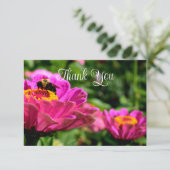 Roze zink met hommel, roze bloemen, schattige bije bedankkaart (Staand voorkant)