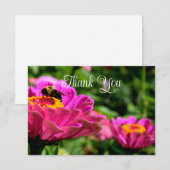 Roze zink met hommel, roze bloemen, schattige bije bedankkaart (Voorkant / Achterkant)