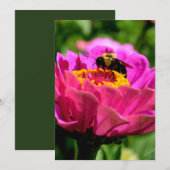 Roze zink met hommel, roze bloemen, schattige bije kaart (Voorkant / Achterkant)