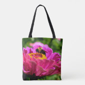 Roze zink met hommel, roze bloemen, schattige bije tote bag (Achterkant)