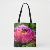 Roze zink met hommel, roze bloemen, schattige bije tote bag (Voorkant)