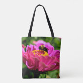 Roze zink met hommel, roze bloemen, schattige bije tote bag (Achterkant)