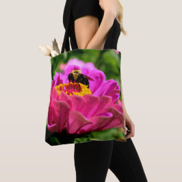 Roze zink met hommel, roze bloemen, schattige bije tote bag