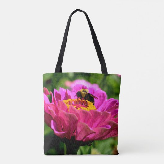 Roze zink met hommel, roze bloemen, schattige bije tote bag (Achterkant)