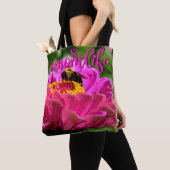 Roze zink met hommel, roze bloemen, schattige bije tote bag (Dichtbij)