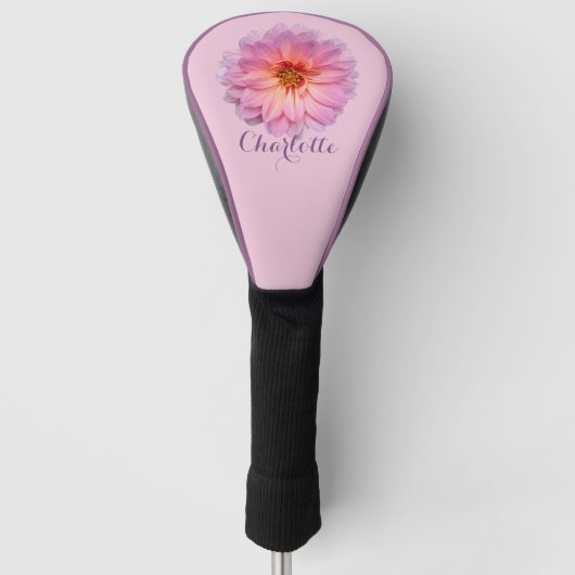 Roze Zinnia Aangepaste Naam Golfheadcover (Voorkant)