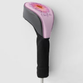 Roze Zinnia Aangepaste Naam Golfheadcover (Schuin)
