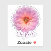 Roze Zinnia Aangepaste Naam Sticker (Vel)
