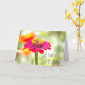 Roze Zinnia Birthday Card Kaart (Gele Bloem)