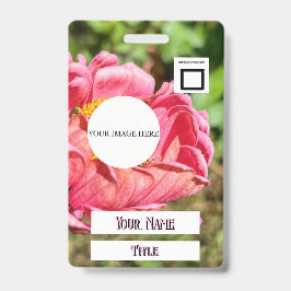 Roze Zinnia Bloem Aangepaste Afbeelding Logo Naam  Badge