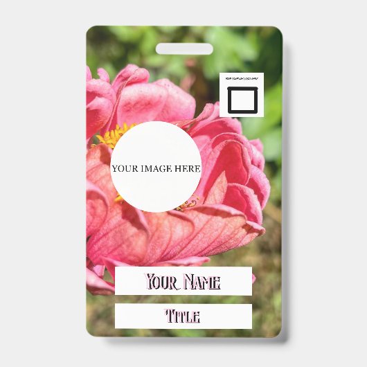 Roze Zinnia Bloem Aangepaste Afbeelding Logo Naam Badge (Voorzijde)