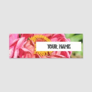 Roze Zinnia Bloem Aangepaste Afbeelding Naam Titel Naamplaatje