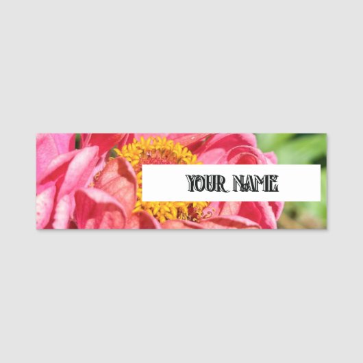 Roze Zinnia Bloem Aangepaste Afbeelding Naam Titel Naamplaatje (Voorkant)