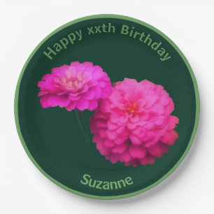 Roze Zinnia Bloemen Gepersonaliseerd Verjaardagsfe Papieren Bordje