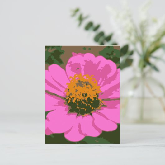 Roze Zinnia Briefkaart (Staand voorkant)