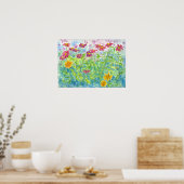 Roze Zinnia Daisy Garden Waterverf Flowers Poster (Keuken)