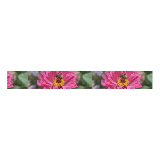 Roze Zinnia en Bumble bee Grosgrain Lint (Voorkant)