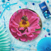 Roze Zinnia en Bumble bee Papieren Bordje (Feest)
