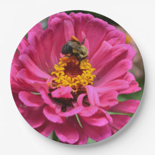 Roze Zinnia en Bumble bee Papieren Bordje