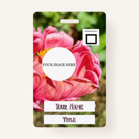 Roze Zinnia Flower Custom Afbeelding Logo Naam Tit Badge (Voorkant)
