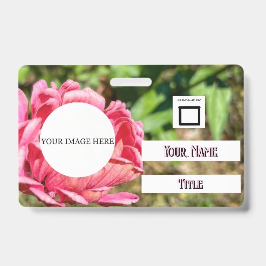 Roze Zinnia Flower Custom Afbeelding Logo Naam Tit Badge (Voorzijde)