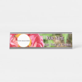 Roze Zinnia Flower Custom Afbeelding Logo Naam Tit Bureau Naambordje