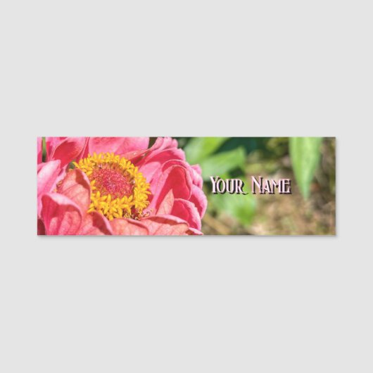 Roze Zinnia Flower Custom Afbeelding Logo Naam Tit Naamplaatje (Voorkant)