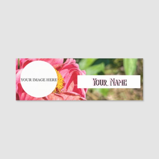 Roze Zinnia Flower Custom Afbeelding Logo Naam Tit Naamplaatje (Voorkant)