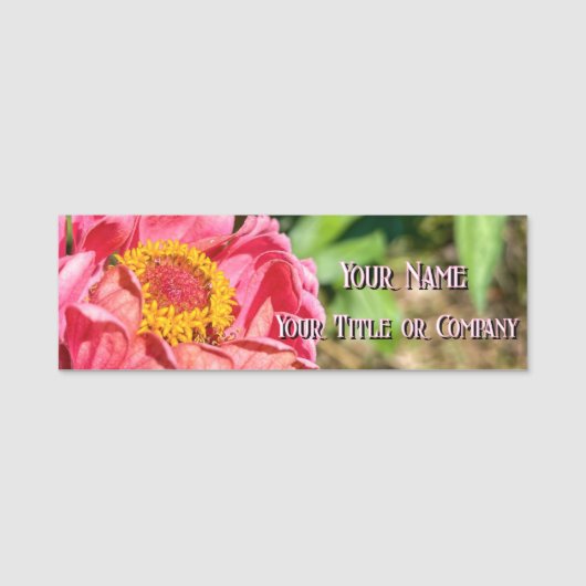 Roze Zinnia Flower Custom Afbeelding Logo Naam Tit Naamplaatje (Voorkant)