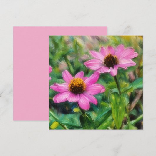 Roze Zinnia Flower Garden Art Flat Note Kaart (Voorkant / Achterkant)