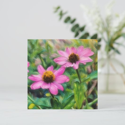 Roze Zinnia Flower Garden Art Flat Note Kaart (Staand voorkant)